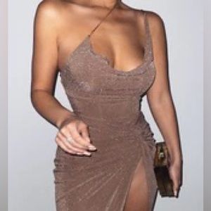 JLUXLABEL - CAPPUCCINO/SILVER SPOTLIGHT COWL NECK BODYSUIT - S